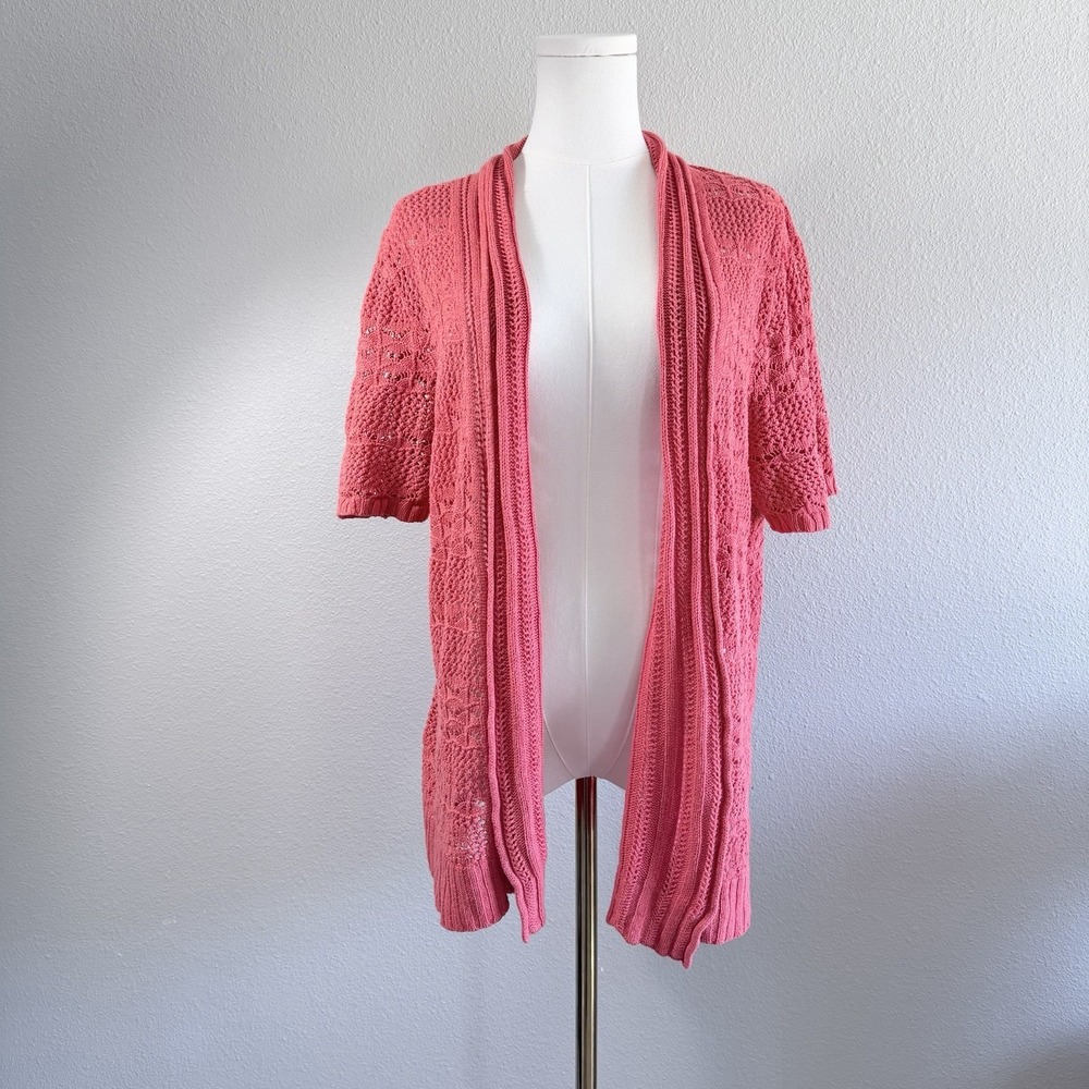 Merona XXL Sweater Shortsleeved Open front Coral Pink Breathable Crocheted